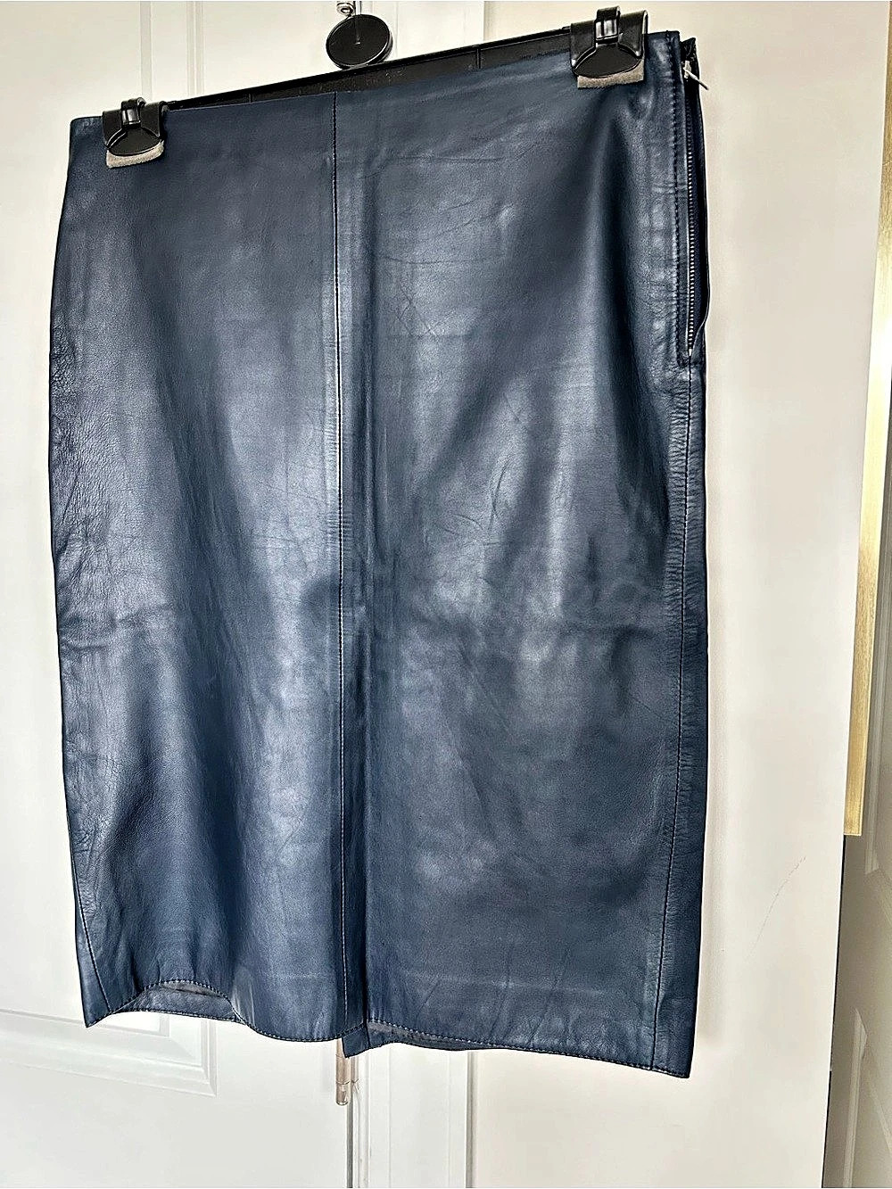 Zara Woman Leather Midi Skirt Navy Blue Size Medium